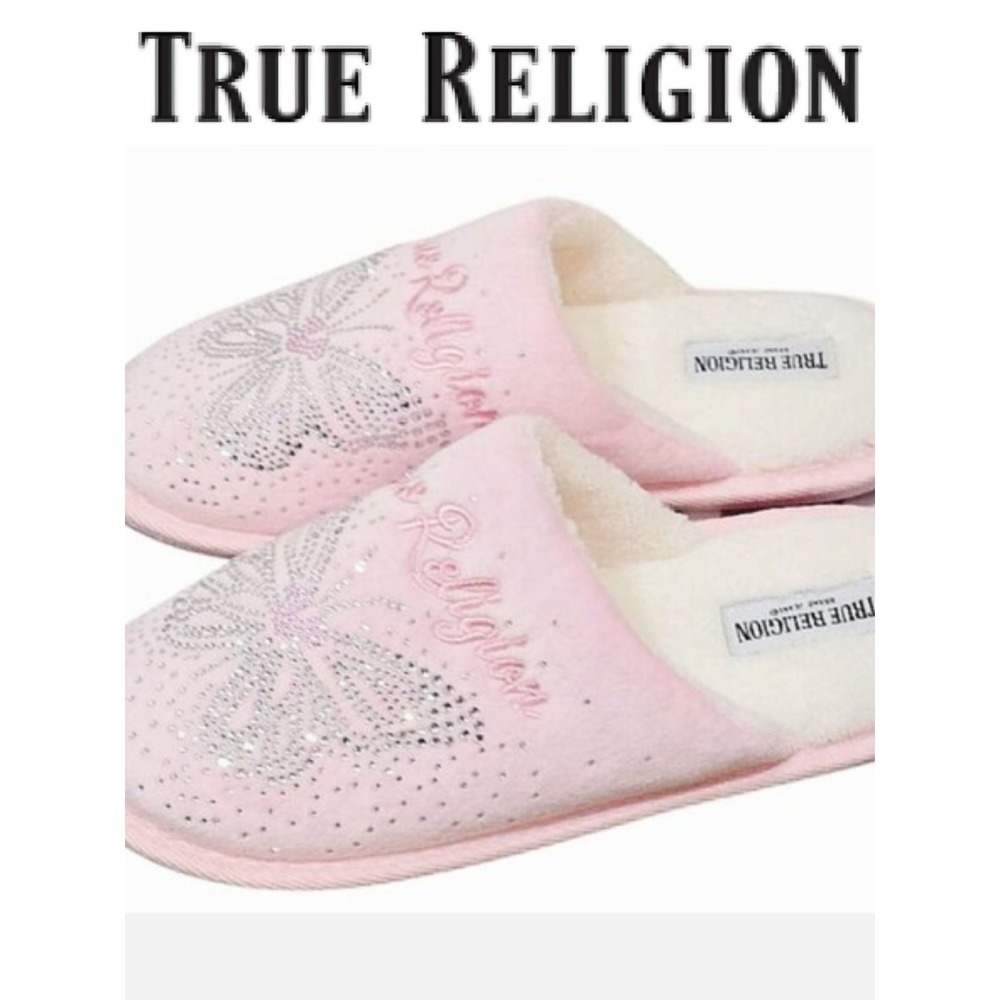 True Religion Logo Rhinestone Butterfly Indoor/Outdoor Slippers
